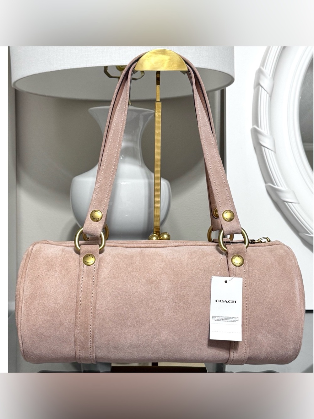 COACH Kisslock Medium Suede Barrel Bag, NUAGE - Picture 3 of 9